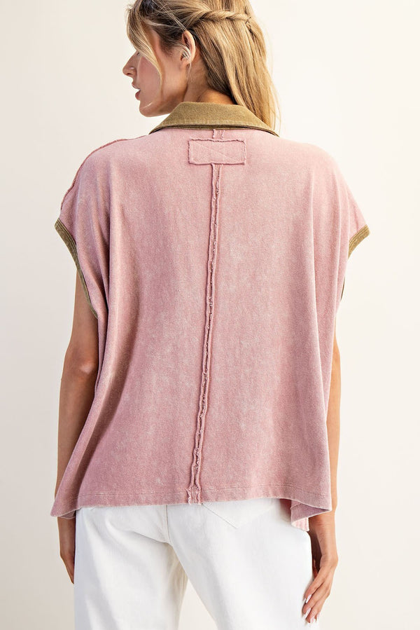 Contrasting Color Collar Top | Mauve