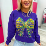 Bow Beads Mardi Gras Beads Sweatshirt | Purple