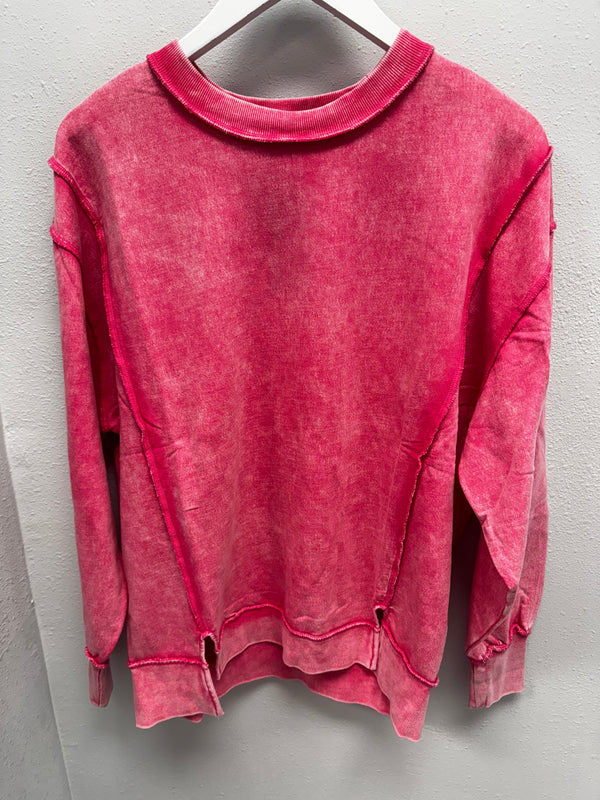 BLACK FRIDAY | Acid Wash F/terry Exposed-seam Sweatshirt TW-5249A