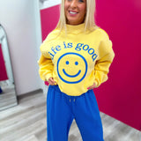 Reversible Graphic Mock-Neck Crop Sweatshirt Yellow