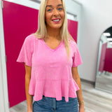 Rosey Little Life Acid Wash V Neck Pink Tee