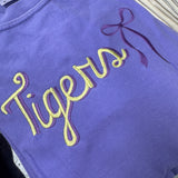 Tiger Embroidery Bow Tee Purple