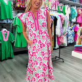 Pink and Green Floral Midi | Regular and Plus