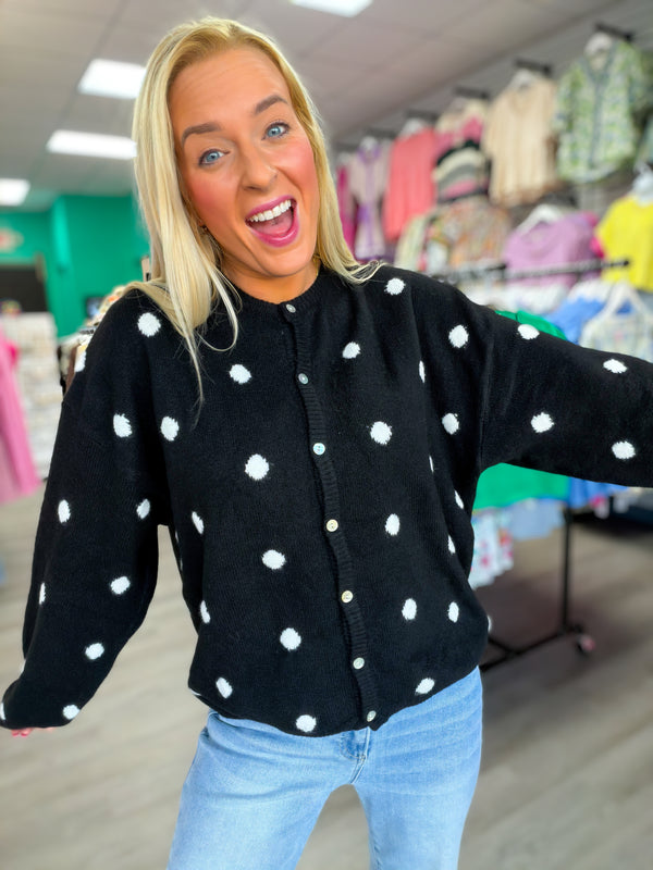 Classic Charm Polka Dot Cardigan | Black and White
