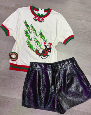 Cajun Santa Christmas Alligator Short Sleeve Sweater