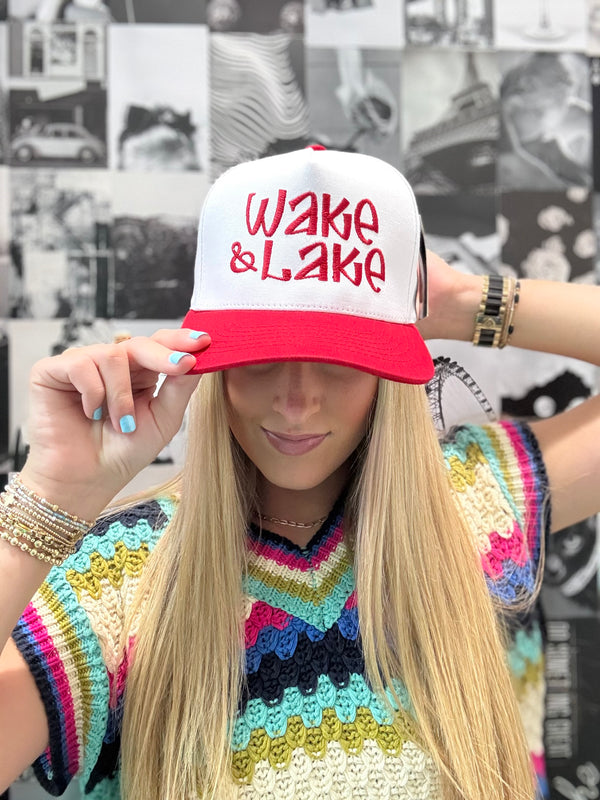 Lake Embroidered Trucker Hat Red