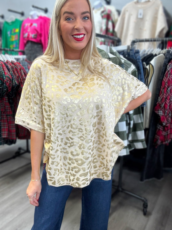 Neutral Leopard Metallic Top