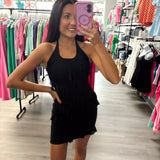 Black Halter Ruffle Mini Dress