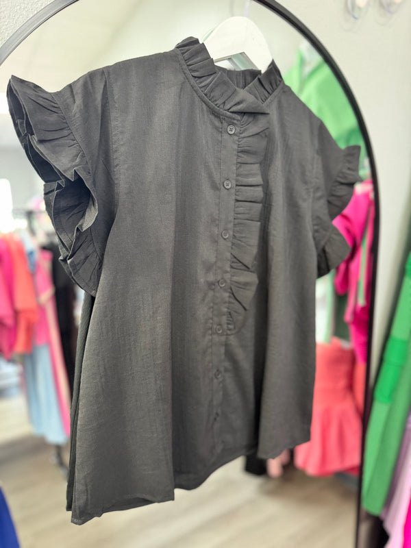 Someone To You Ruffle Button Top | Black