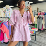 Dottie Days Denim Romper || Light Pink