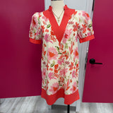 Coral Bloom Puff Sleeve Dress