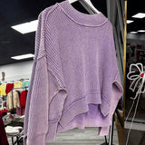 Washed Side Slit Oversized Cropped Sweater