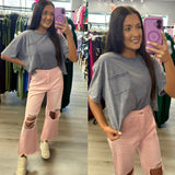 The Leslie Powder Pink Distressed Jeans