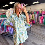 Blue and Yellow Floral Denim Dress