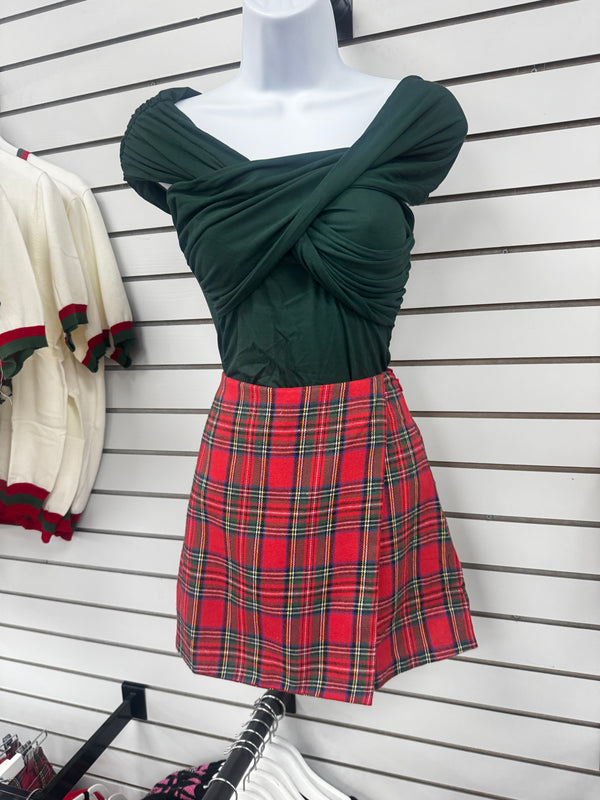 Green Off the Shoulder Wrap Bodysuit