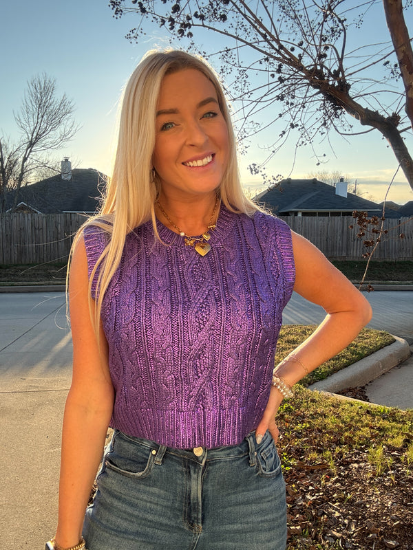 Metallic Purple Sleeveless Sweater