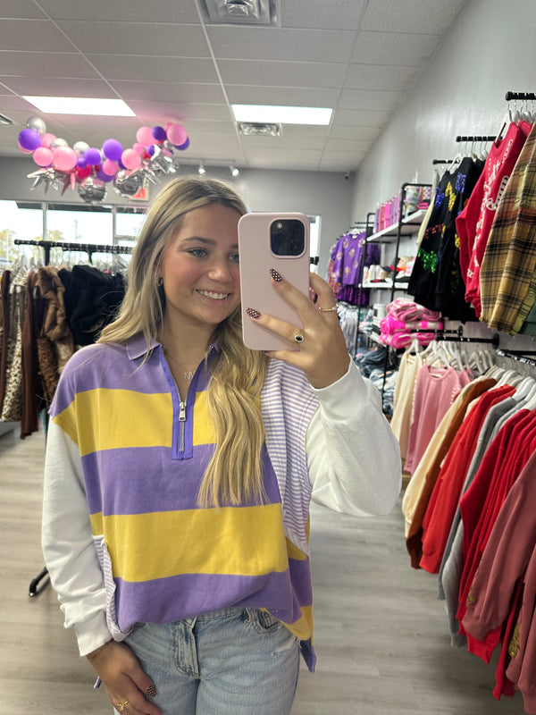 Purple and Yellow Striped Pullover