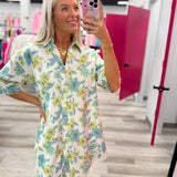 Blue and Yellow Floral Denim Dress