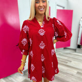 Burgundy Bloom Mini Dress