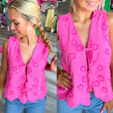 Floral Applique Tie Top Pink