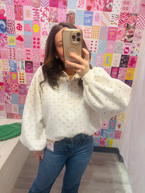 Polka Dot Piper Snap Button Pullover