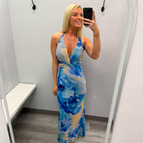 Blue Bloom Halter Maxi Dress