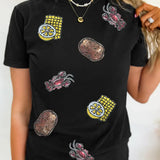 Bayou Bites Sequin Crawfish Potato Lemon Corn Graphic Crewneck T Shirt
