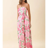 Strapless Floral Maxi Dress with Convertible Scarf | Pink