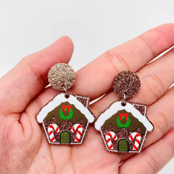 Christmas Acrylic Gingerbread House Post Earrings