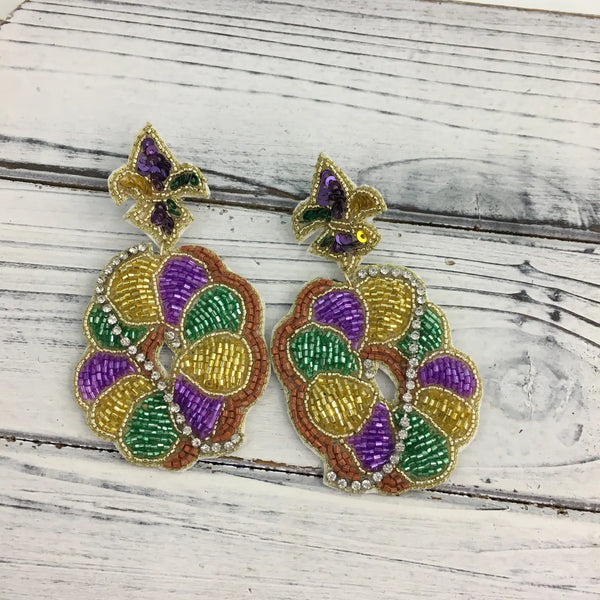 Rhinestone King Cake Earrings