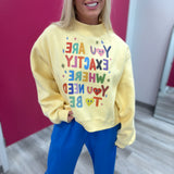 Reversible Graphic Mock-Neck Crop Sweatshirt Yellow