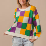 Mardi Gras Checker Sweater Top