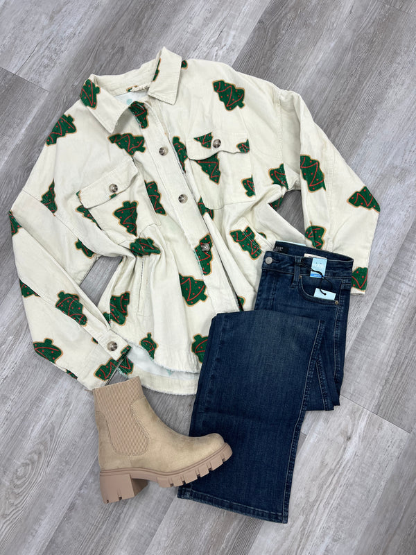 Holiday Tree Cookie Corduroy Shacket