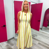 Sweet Talk Stripe Midi Dress Butter and Tan