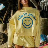 Reversible Graphic Mock-Neck Crop Sweatshirt Yellow