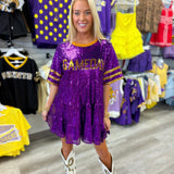 Purple and Gold Sequin Gameday Dress | FINAL SALE