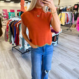 Pumpkin Scallop Contrast Trim Sweater