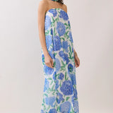 Strapless Floral Maxi Dress with Convertible Scarf | Blue