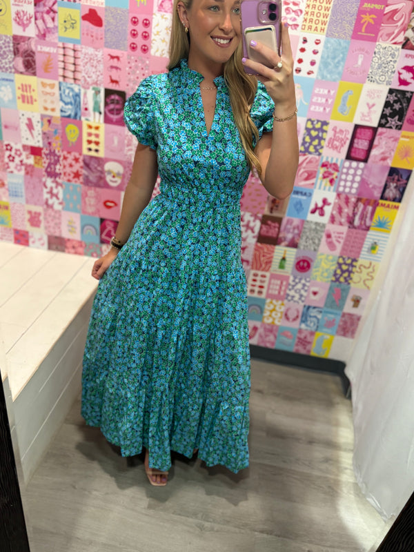 Meadow Mist Blue Green Floral Maxi Dress