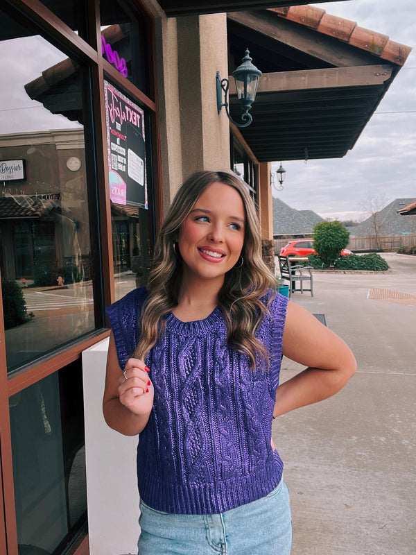 Metallic Purple Sleeveless Sweater