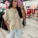 Stripe Pleated Top