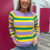 Mardi Gras Knitted Striped Crewneck Sweater