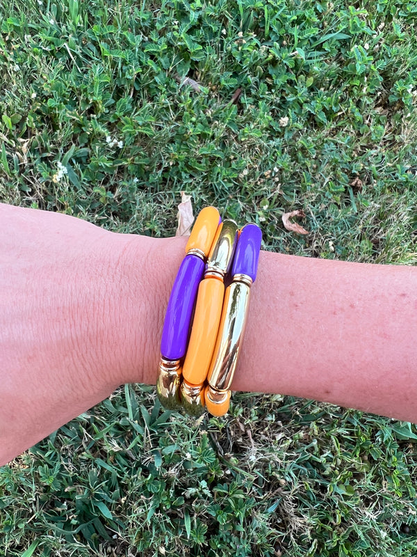 Game Day Football Acetate Stretch Bracelet- Purple Gold