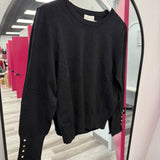 Solid Long Sleeve Sweater With Gold Button | Black