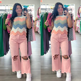 Pastel Neutral Mutli Color Waive Pointelle Sweater Tank