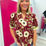 A Change in the Season Floral Burgundy Top