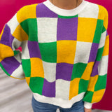 Mardi Gras Checker Sweater Top
