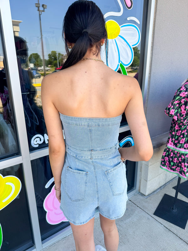 Denim Strapless Romper
