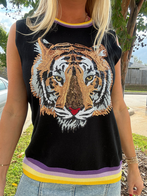 Tiger Sleeveless Knit Sweater