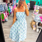 Put You First Blue Floral Midi